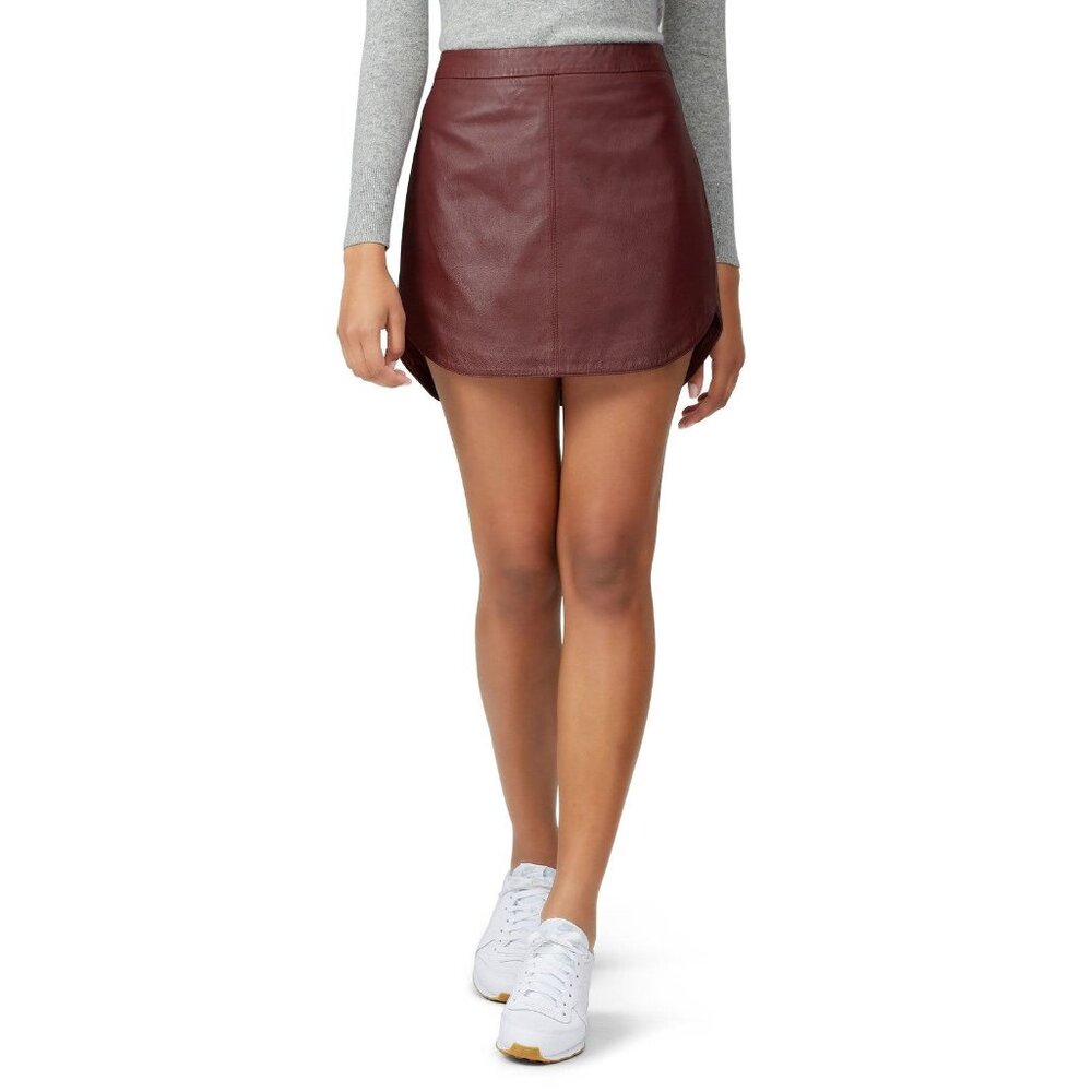 BB Dakota Womens Conrad Leather Mini Skirt Boysenberry Curved Hem size 6